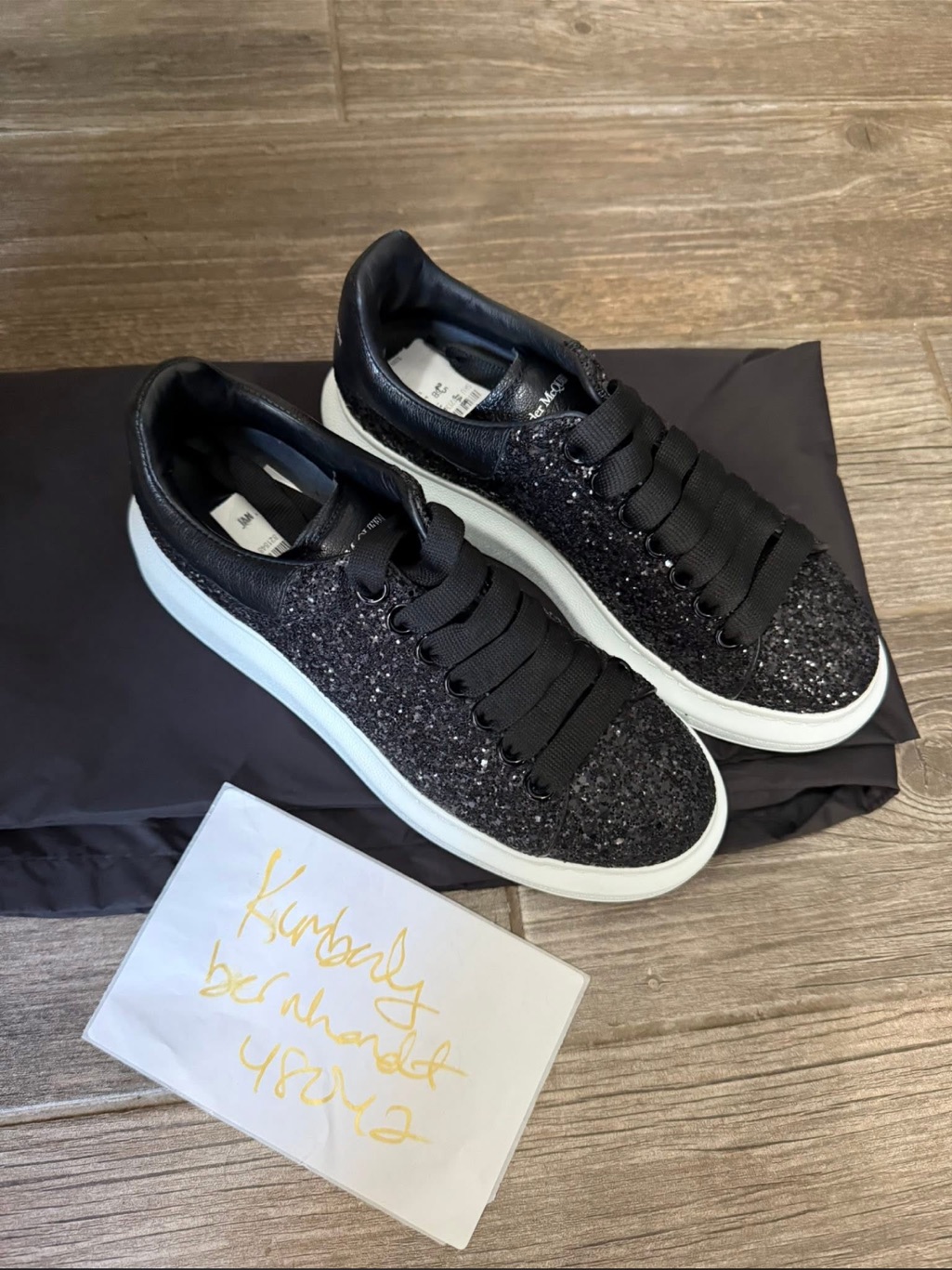 Alexander Mcqueen Black Glitter Low-Top Sneakers With White Sole